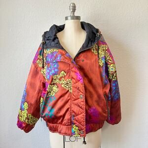 VTG OBERMEYER Ski Jacket Floral Full Zip Reversible Quilted Gorpcore